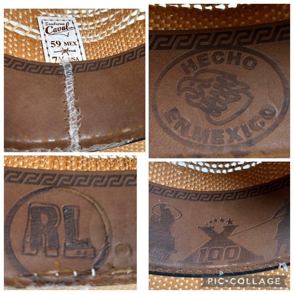 Sombreros Caval 100X Tan Straw Cowboy Cowgirl Hat Rodeo Size 7 3/8 59 Mex Mexico - Picture 8 of 9